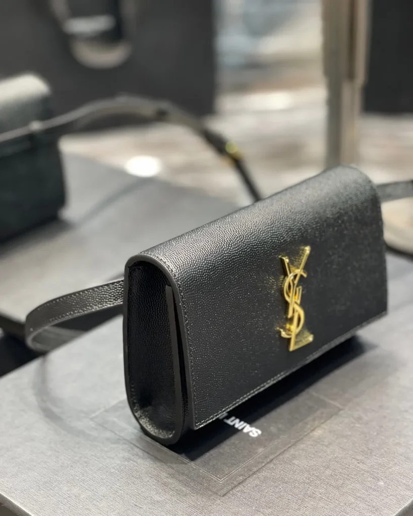 Black Grained-Look Strap Wallet — side view
