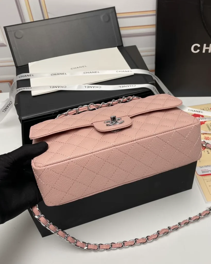 Pink Quilted Silver-Tone Chain Flap Bag — base view