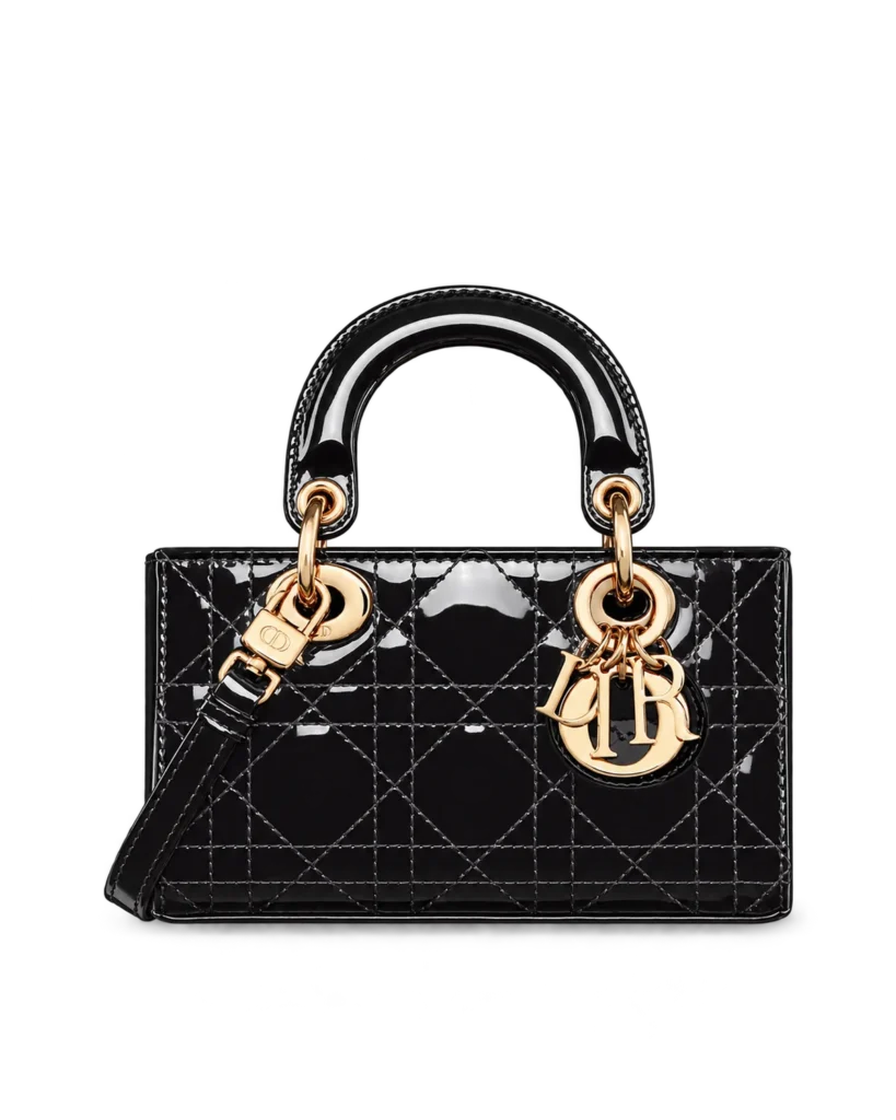 Glossy Black Horizontal Quilted Handbag — main view