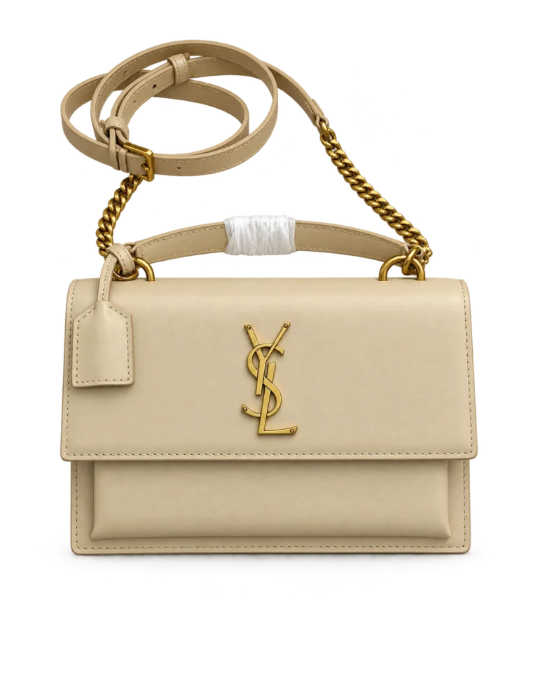 Cream Top-Handle Accordion Flap Bag — upright front view