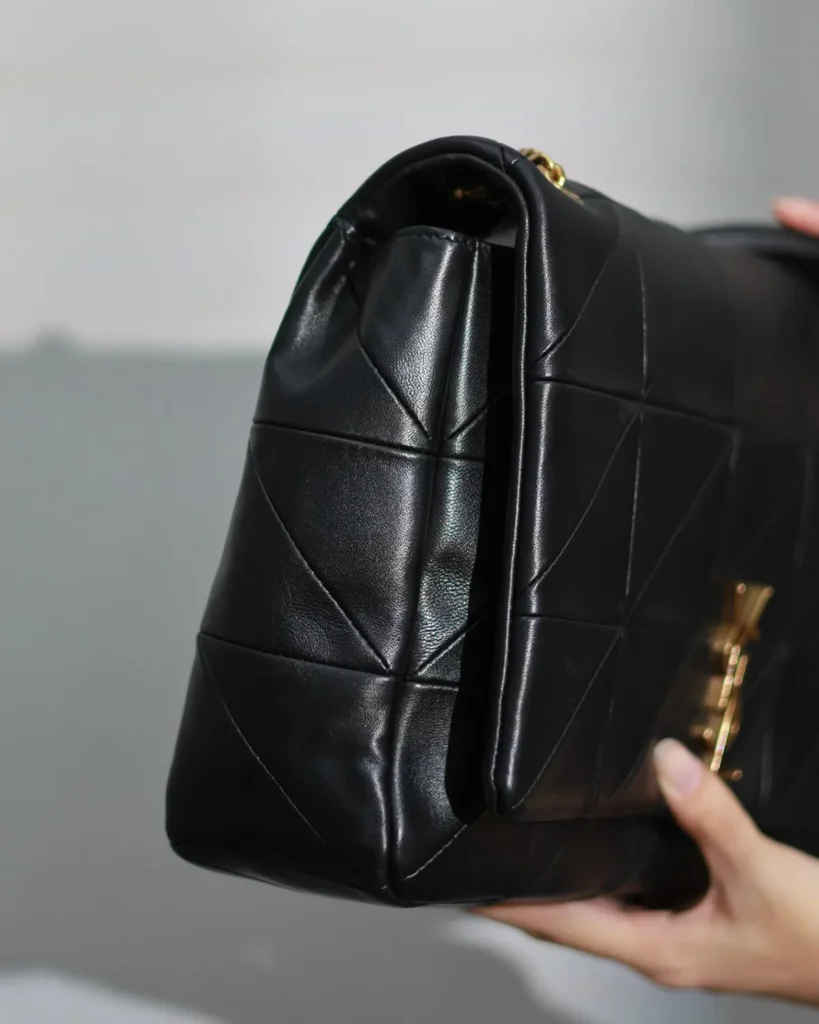 Black Geometric Quilted Flap Bag — side view