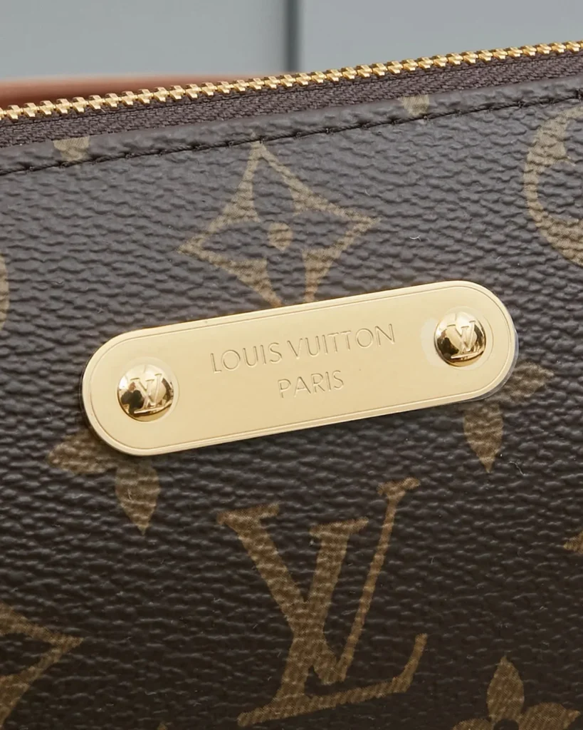 Brown Monogram Gold-Plate Chain Clutch — plate view