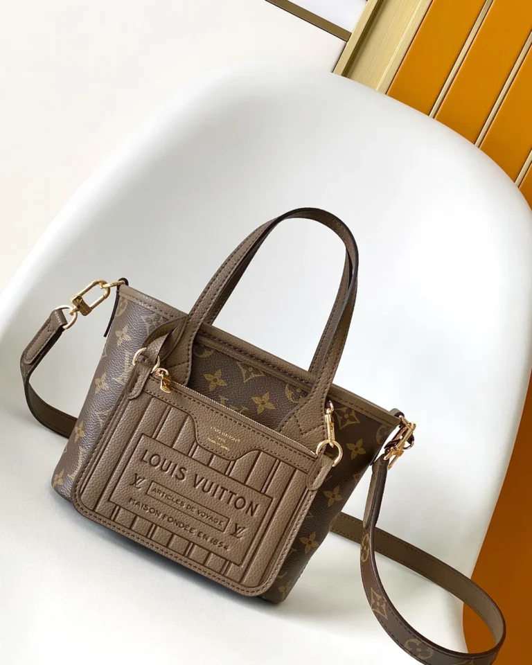 Brown and Taupe Monogram Mini Tote with Detachable Pouch