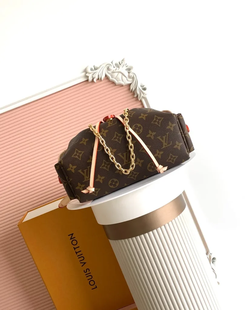 Brown Monogram Buckled Flap Satchel — rear angle view