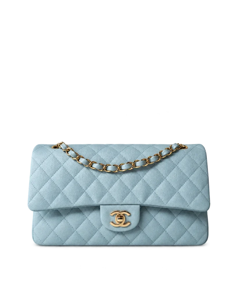 Pale Blue Quilted Gold-Tone Chain Flap Bag — main view