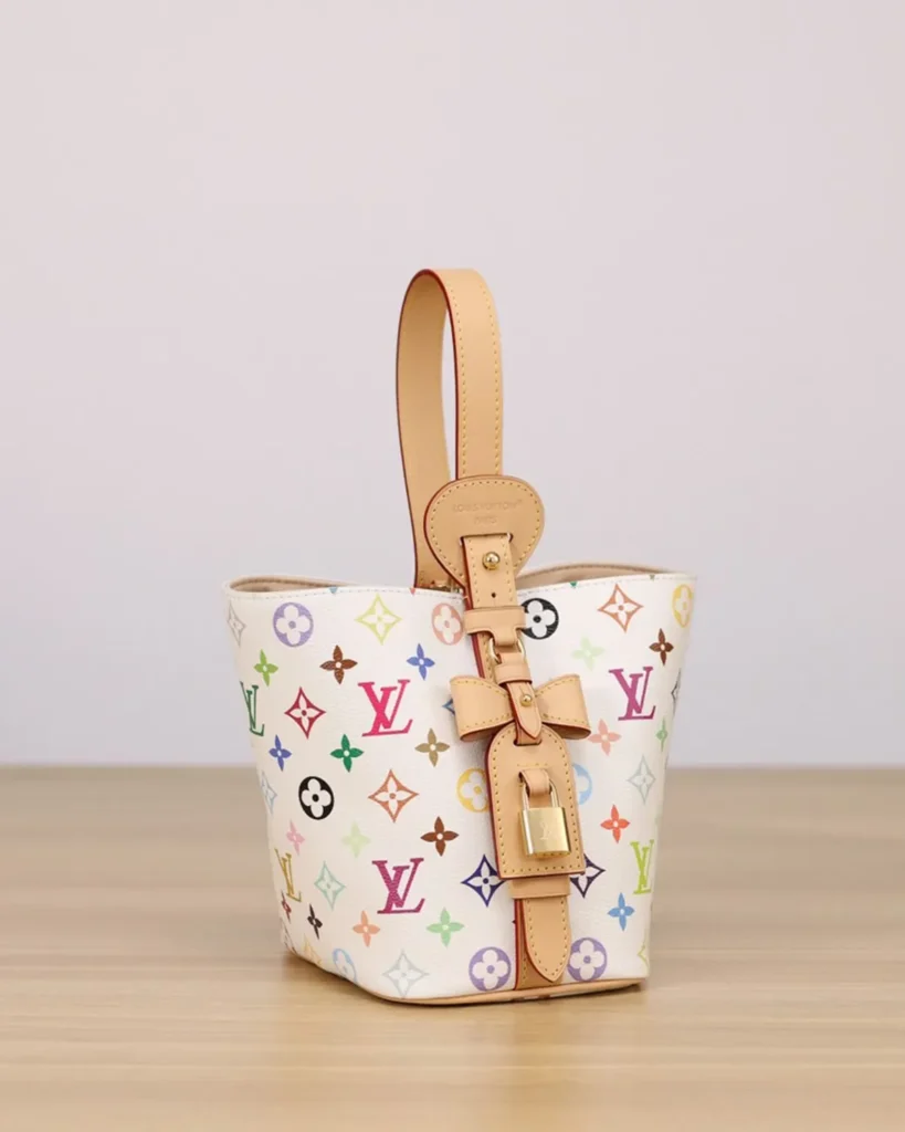 White Multicolor Monogram Bucket Bag — rear view