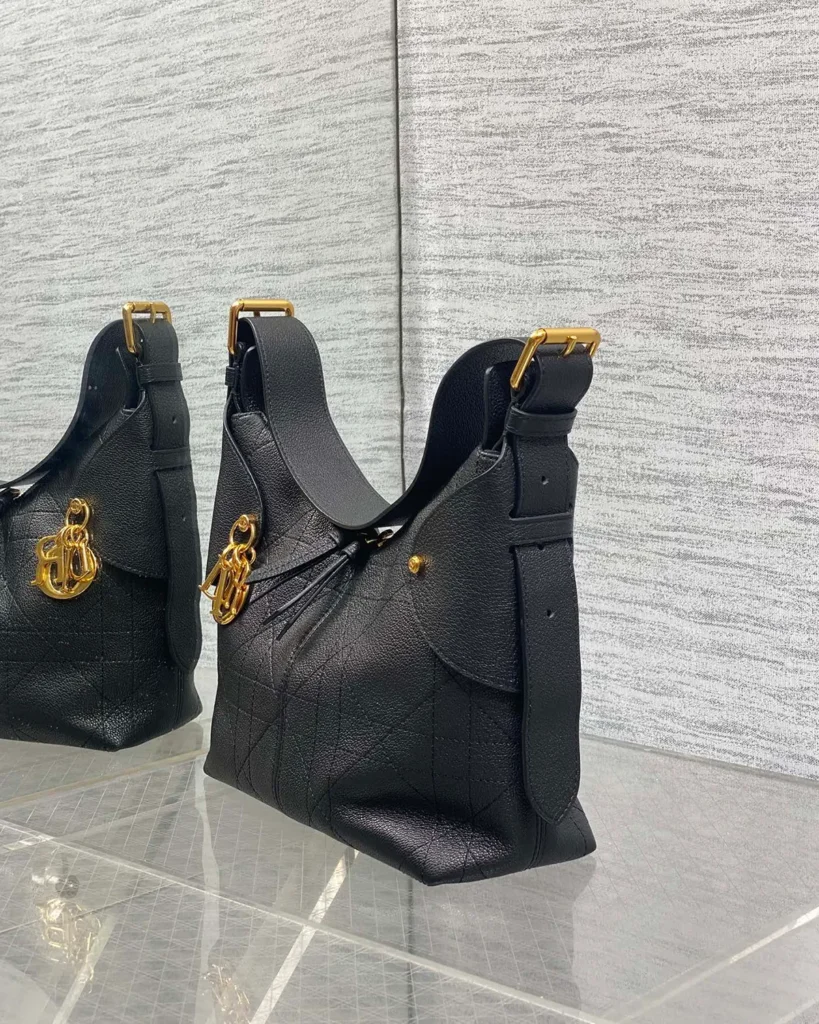 Black Soft Shoulder Bag with Letter Charms — side view