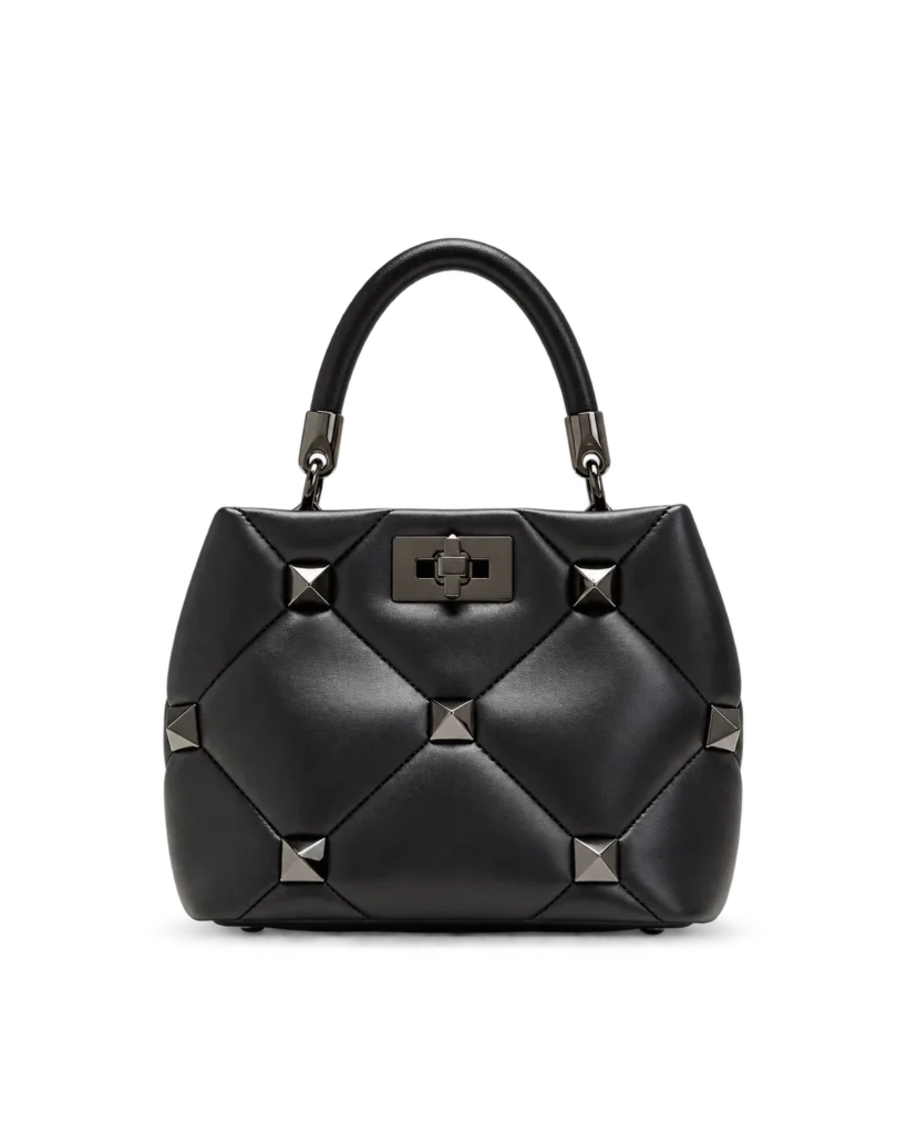 Black Diamond-Quilted Studded Top-Handle Bag — main view