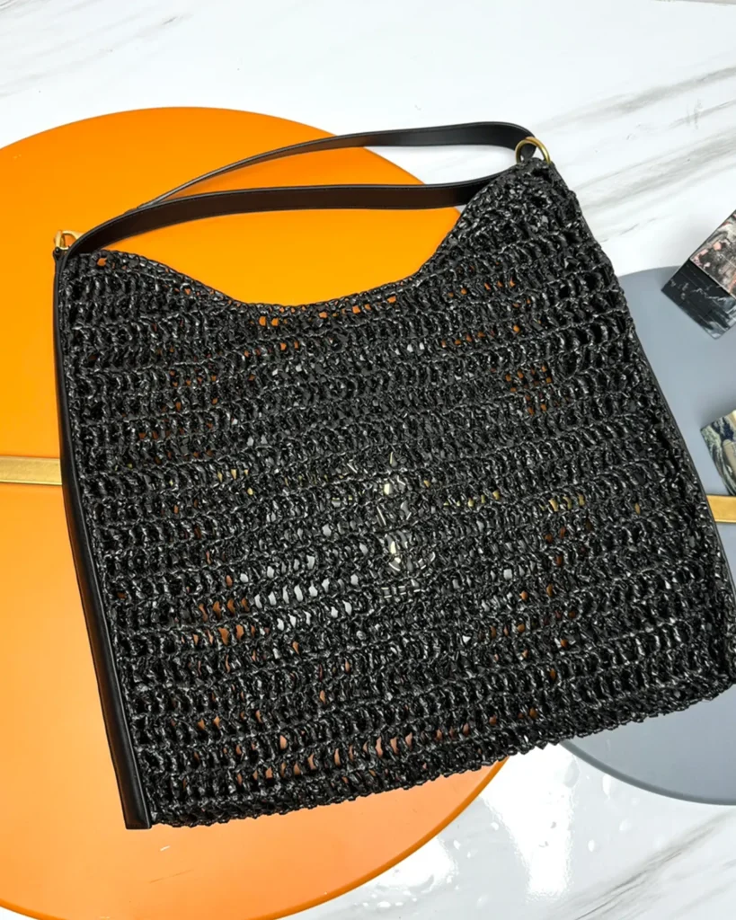Black Open-Mesh Shoulder Bag — back view