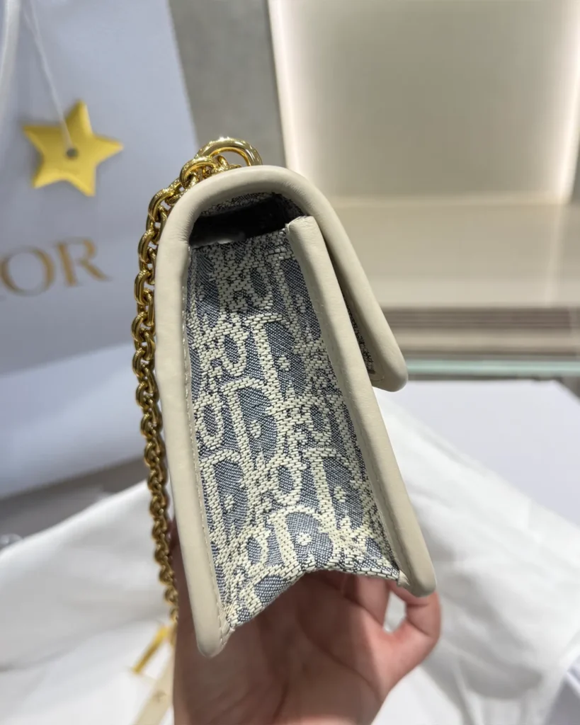 Blue and Cream Patterned Flap Bag — side view