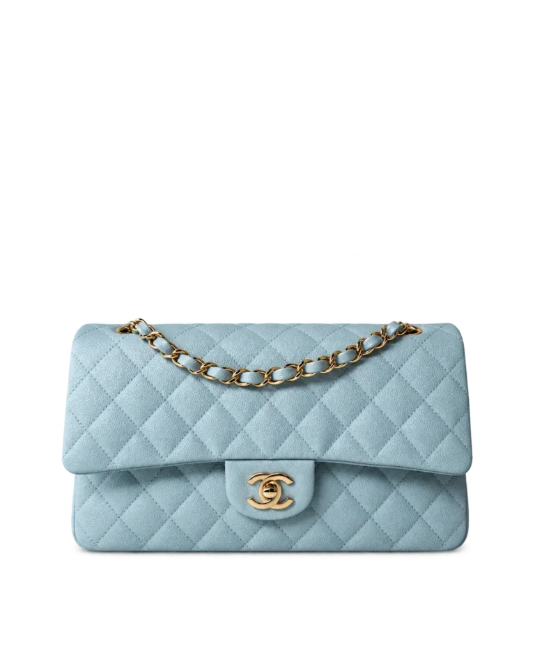 Pale Blue Quilted Gold-Tone Chain Flap Bag — main view
