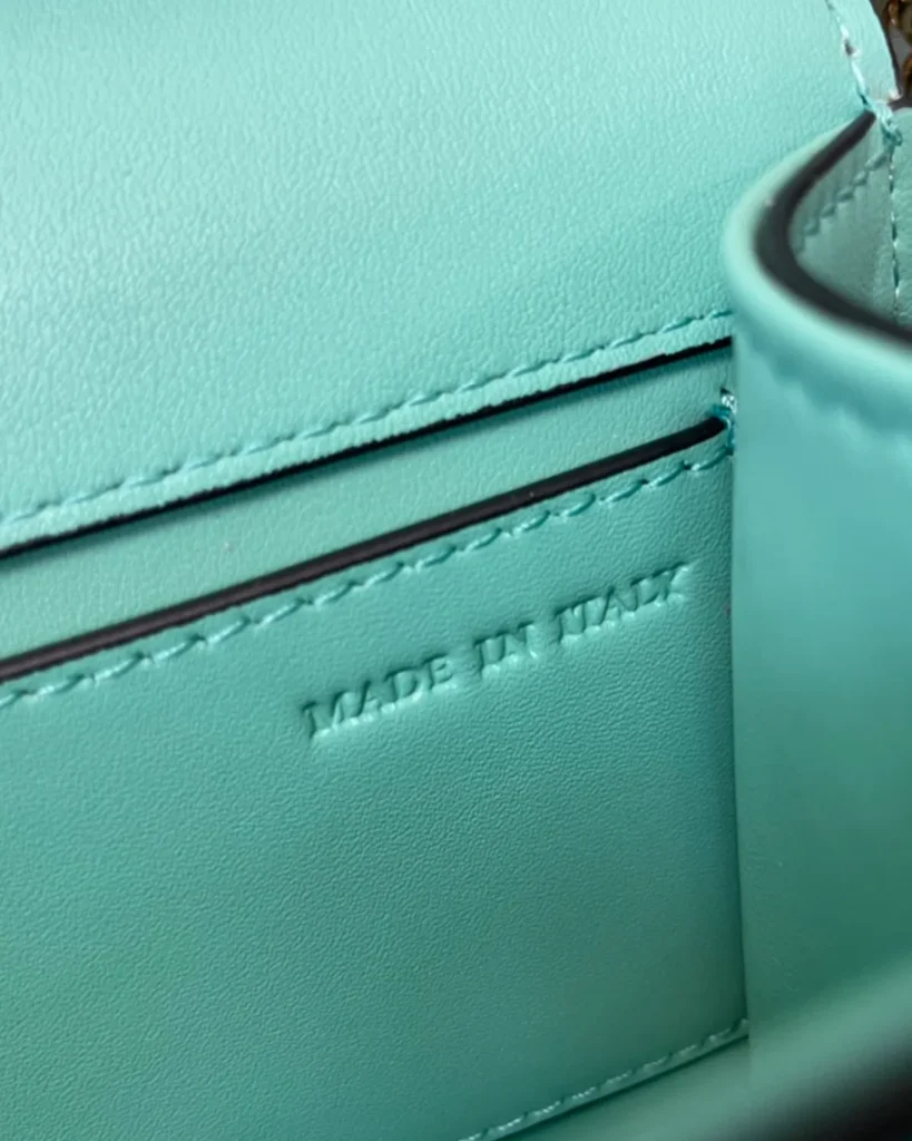 Mint Green Stone-Detail Flap Shoulder Bag — interior pocket view