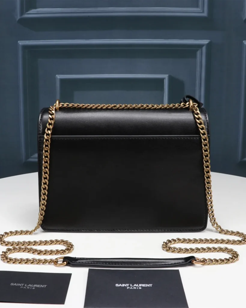 Black Accordion Chain Flap Bag — rear view