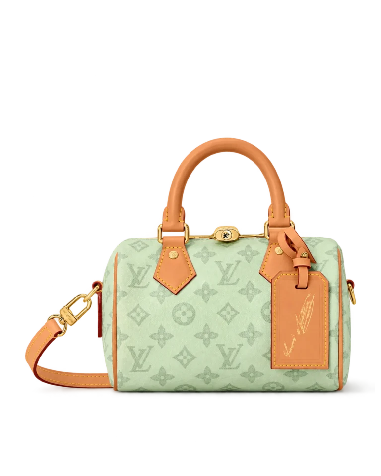 Pale Green Monogram Boston Bag — upright front view