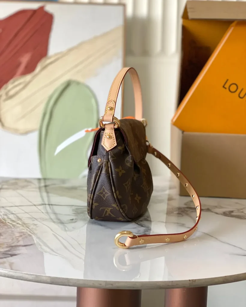 Brown Monogram Curved Flap Shoulder Bag — side view