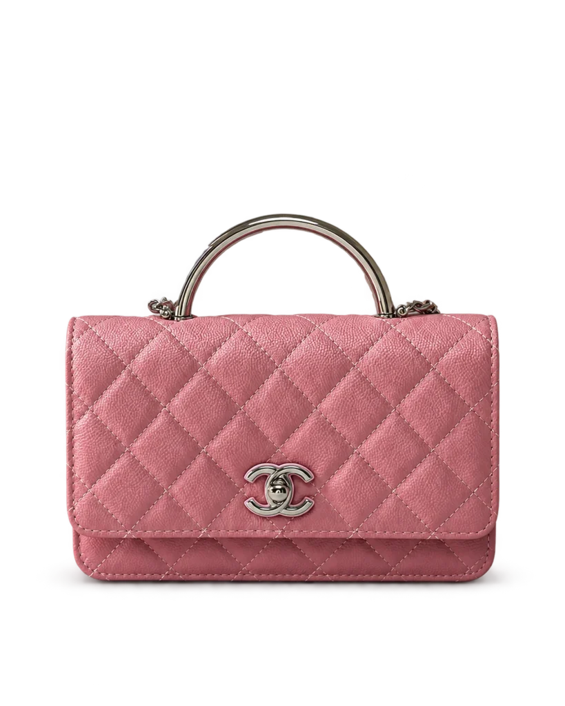 Rose Pink Quilted Top-Handle Chain Wallet — main view