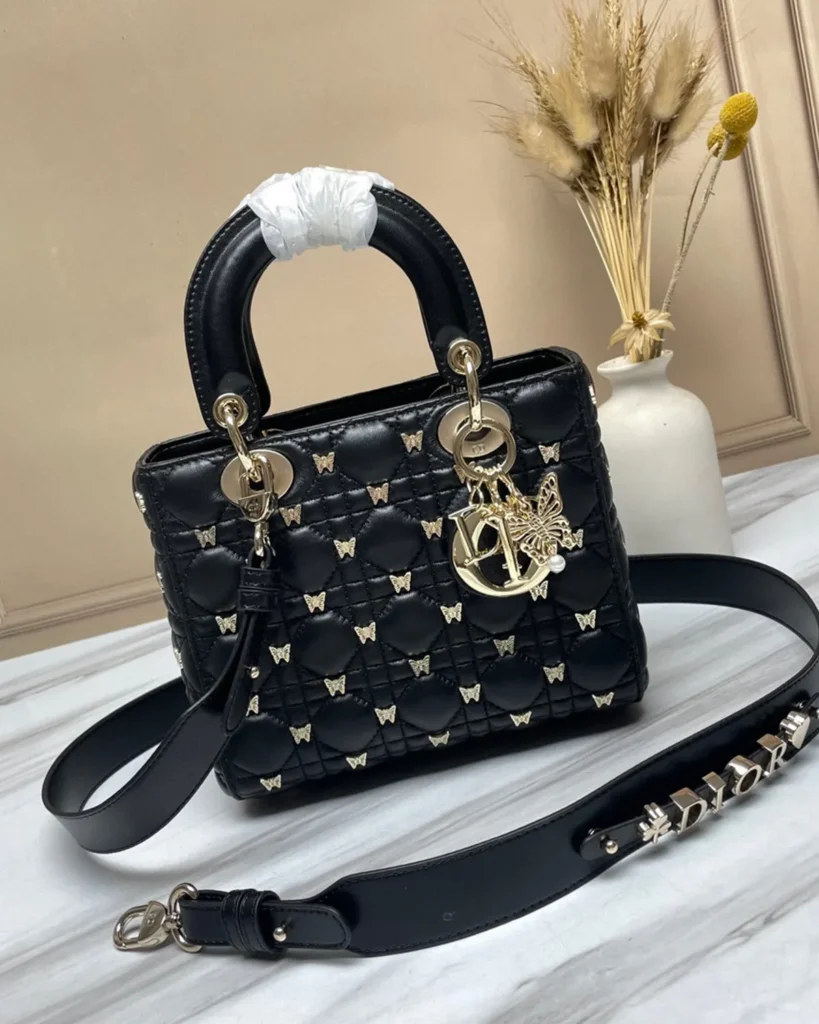 Black Butterfly-Embellished Top Handle Bag — front view
