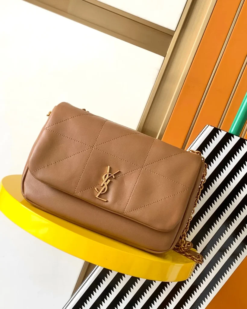Caramel Geometric Flap Chain Bag — front view