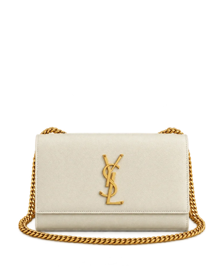 Cream Rectangular Chain Flap Bag — upright front view