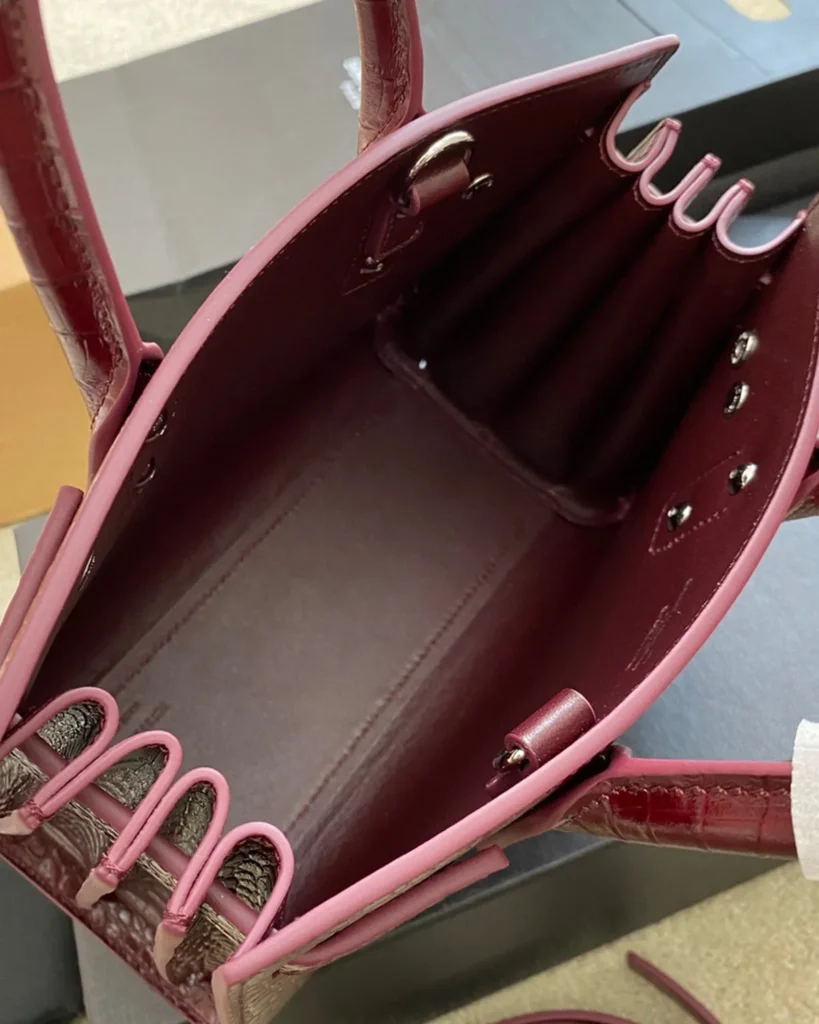 Burgundy Embossed Accordion Tote — interior view