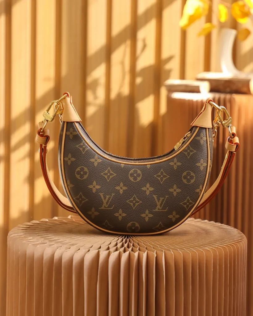 Brown Monogram Crescent Chain Shoulder Bag — rear view