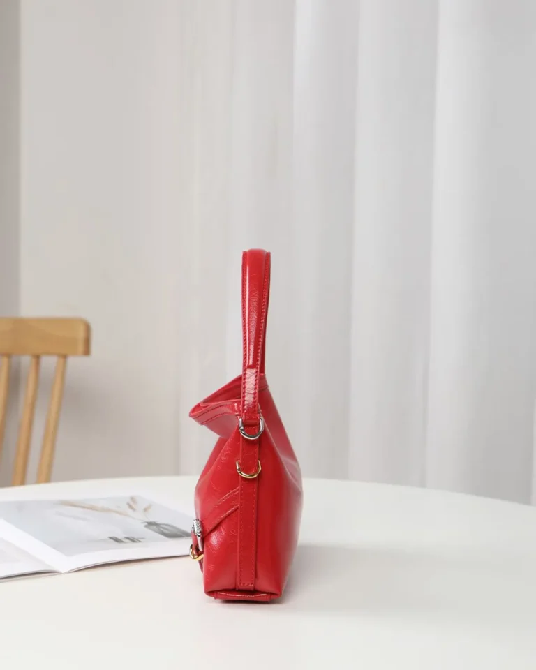 Glossy Red Buckle Shoulder Bag — side