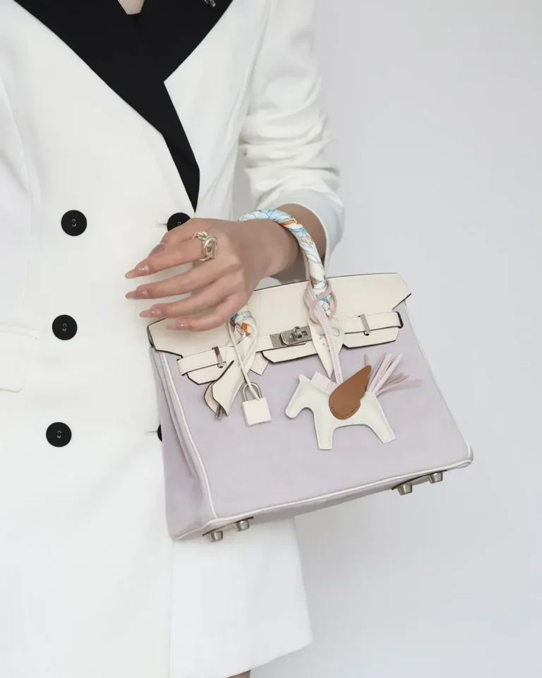 Lilac Cream Two-Tone Top-Handle Bag — carry context view