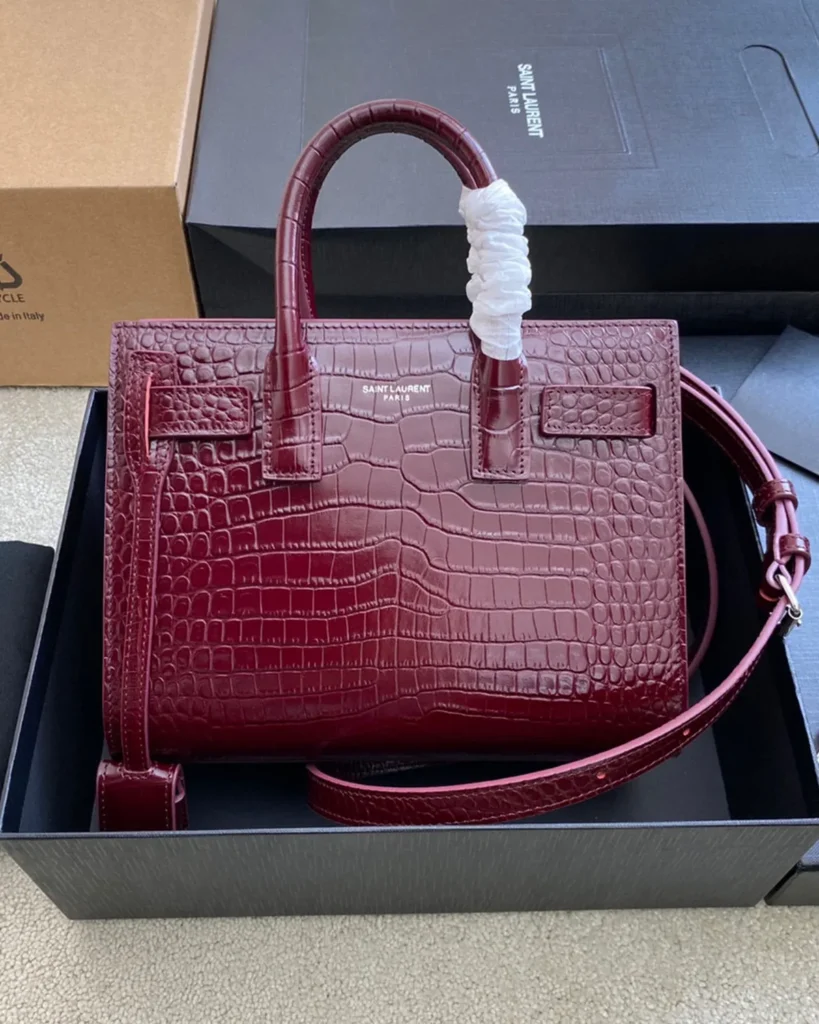 Burgundy Embossed Accordion Tote — front view