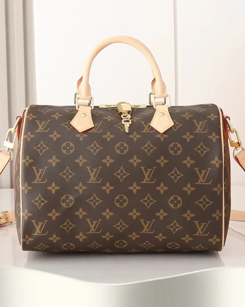 Brown Monogram Speedy-Inspired Boston Bag — front view