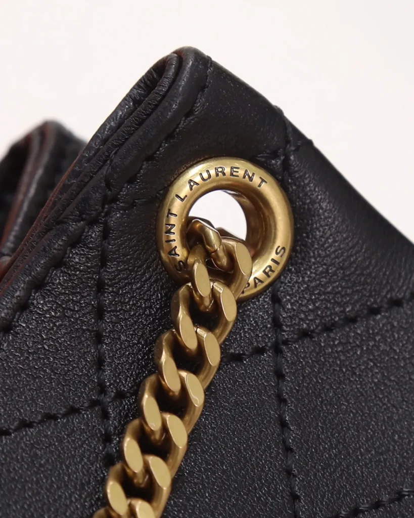 Black Diamond-Quilted Chain Flap Bag — chain detail view