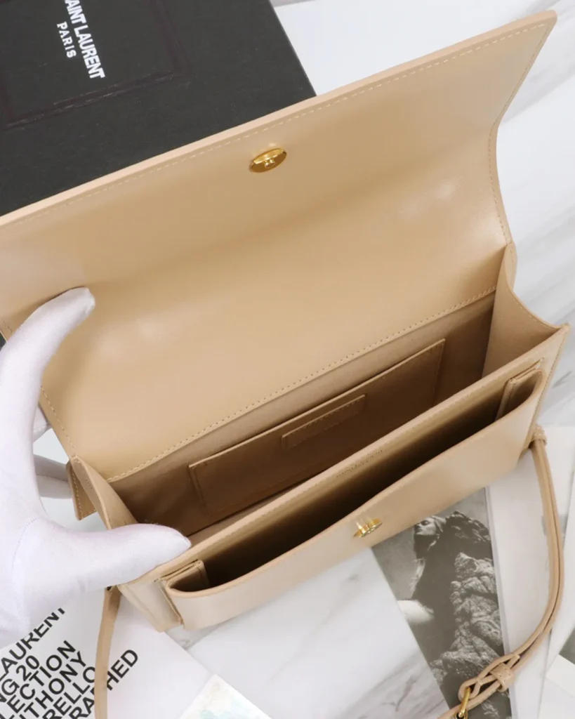 Beige Accordion Chain Flap Bag — interior view