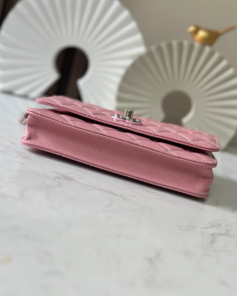 Rose Pink Quilted Top-Handle Chain Wallet — base view