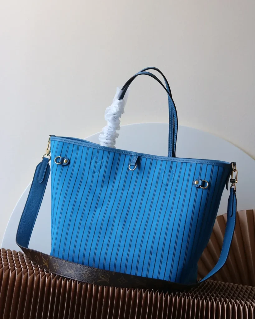 Blue Striped Reversible Monogram Tote — rear view