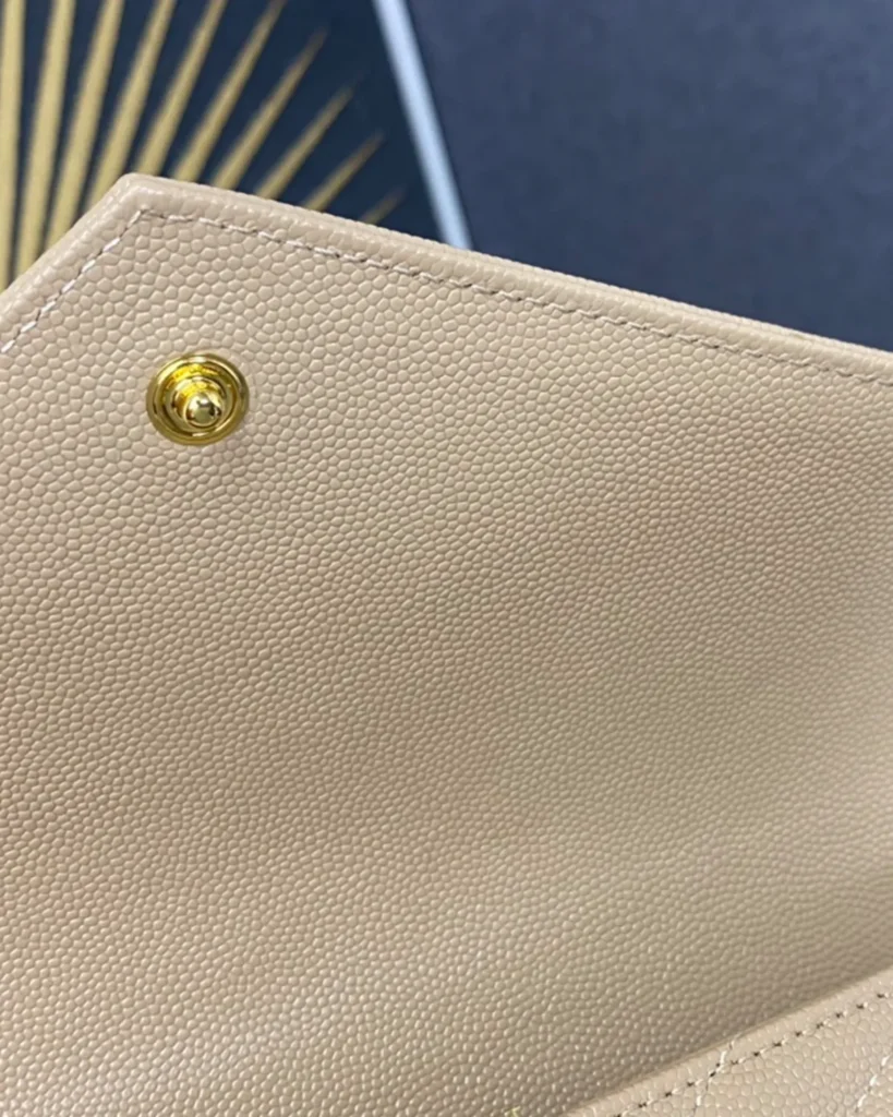 Beige Chevron Envelope Chain Wallet — flap detail view