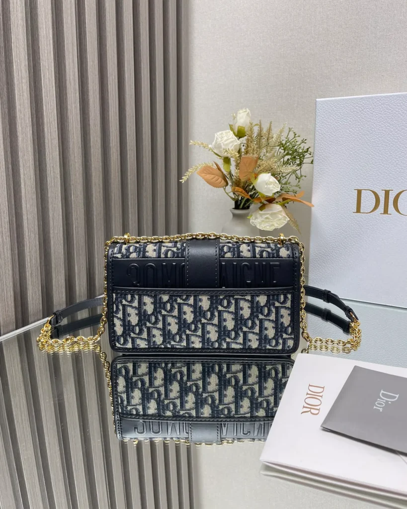 Navy Monogram Gold-Tone Chain Bag — rear view