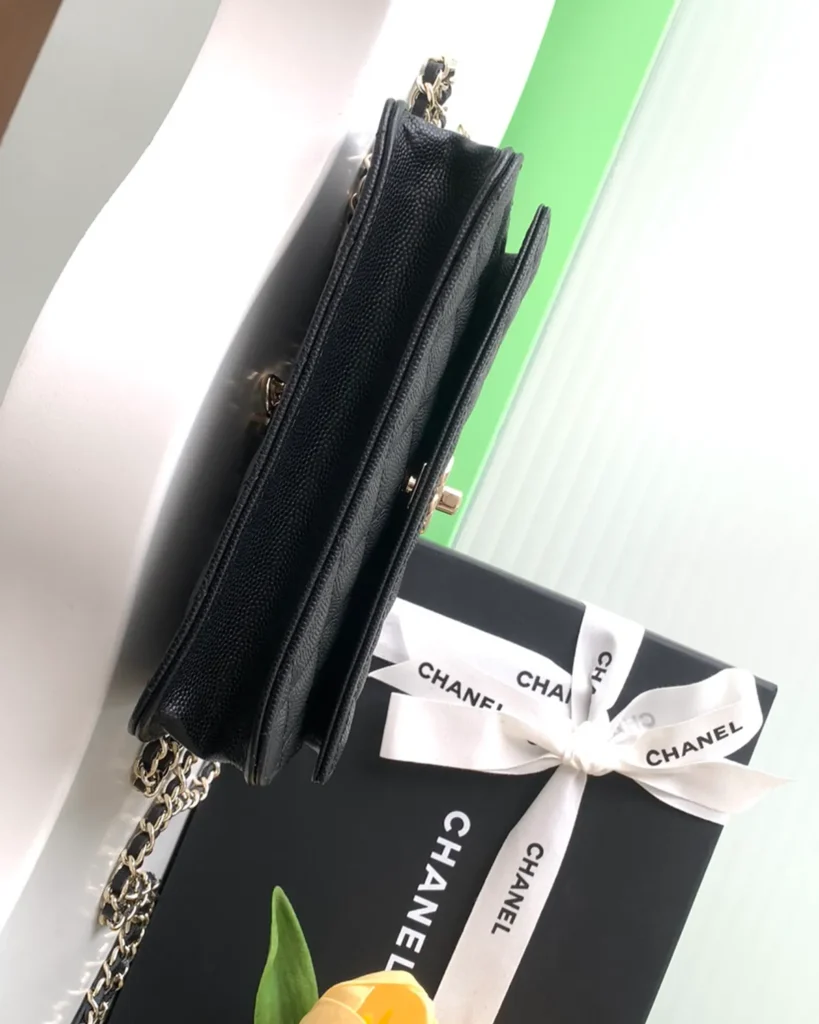 Black Quilted Top-Handle Chain Clutch — top view