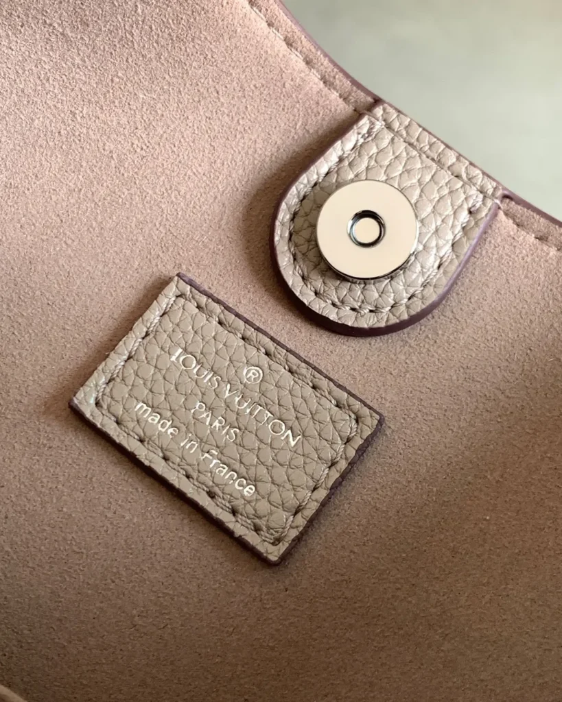 Taupe Perforated Monogram Shoulder Bag — interior label view