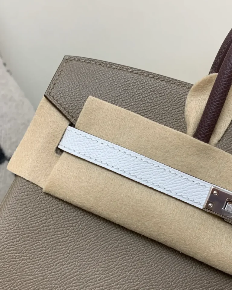 Taupe Burgundy White Top-Handle Bag — strap detail view