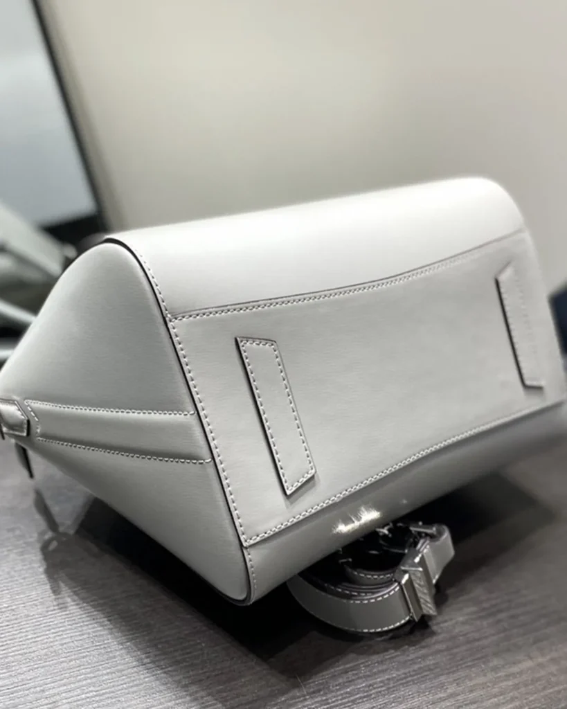 Pale Grey Architectural Top Handle Bag — base view