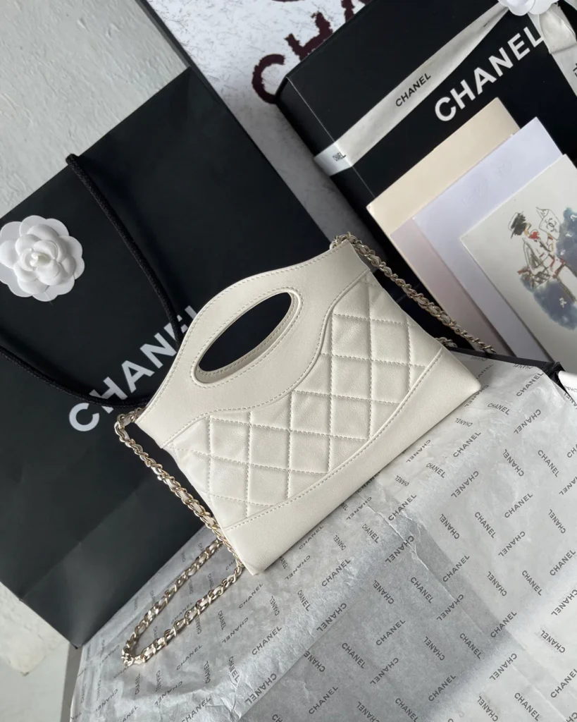 Ivory Quilted Cutout-Handle Tote — rear view