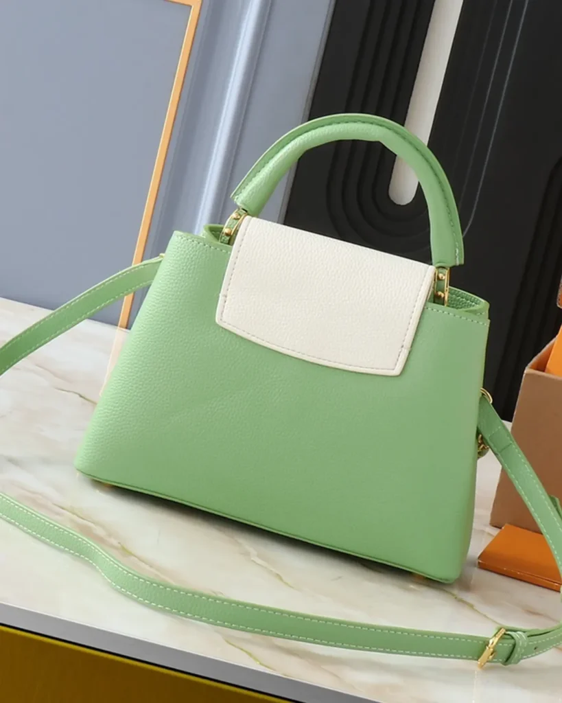 Green Cream-Accent Charm-Chain Bag — rear view