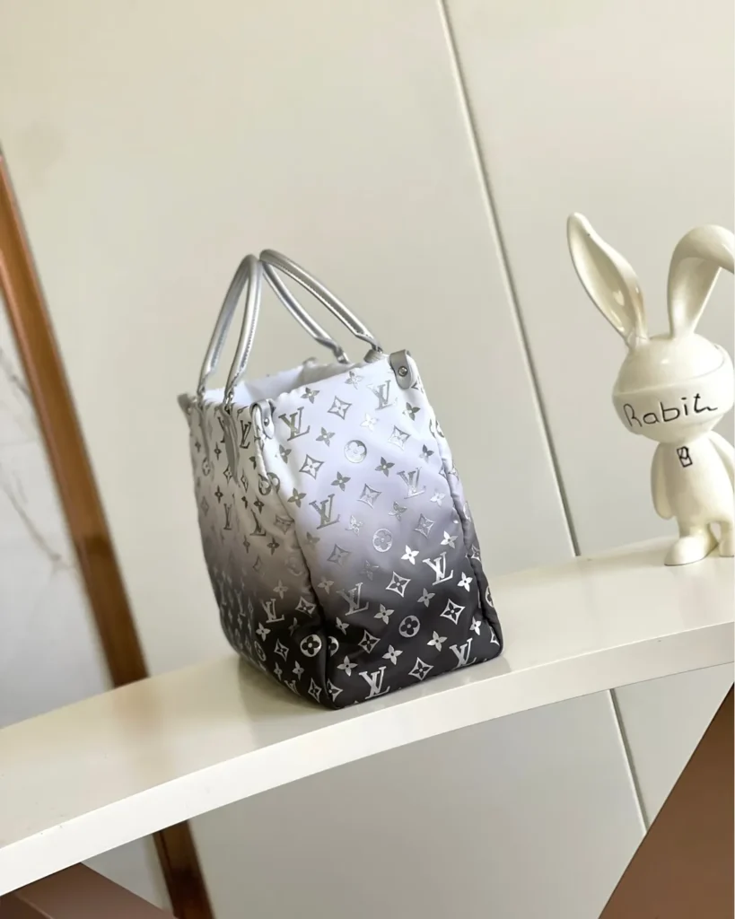 Silver-to-Black Monogram Flower-Charm Tote — side view