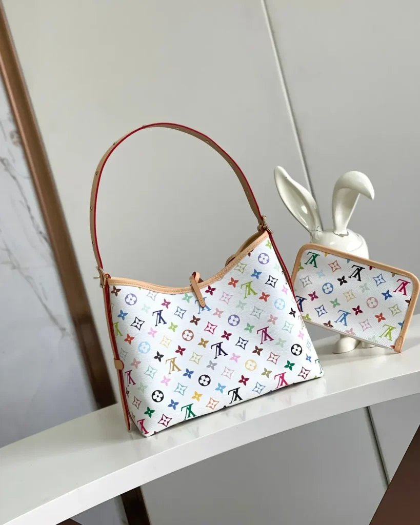 White Multicolor Monogram Bow Shoulder Bag — rear view