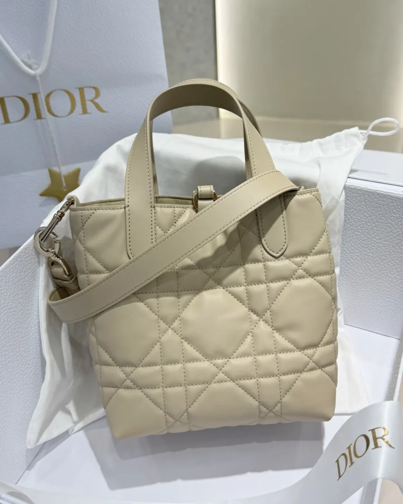 Sage Beige Vertical Quilted Tote — rear view