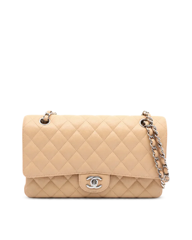 Beige Quilted Chain Flap Bag — main view
