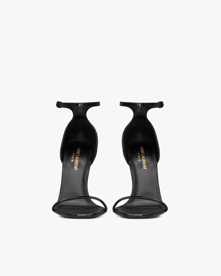 Black Patent-Style Sandals with Black Cassandre-Style Heel