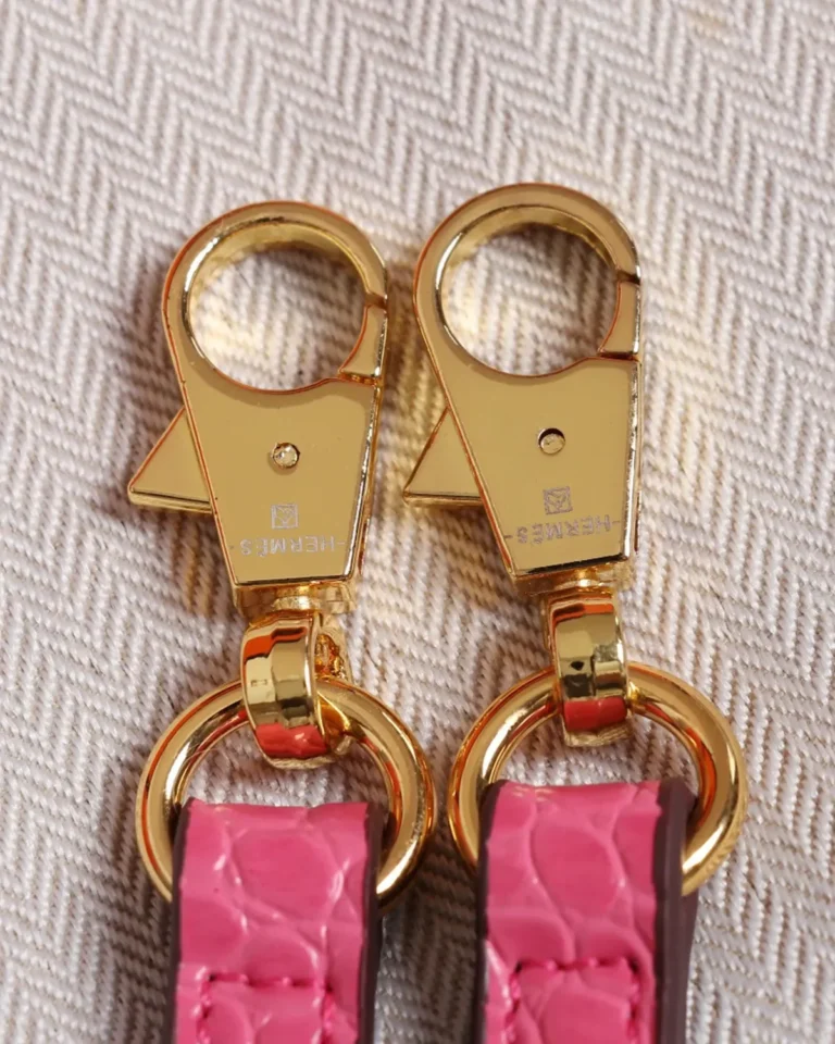 Kelly-Inspired Pink Croc-Pattern Top-Handle Bag, matching strap clips