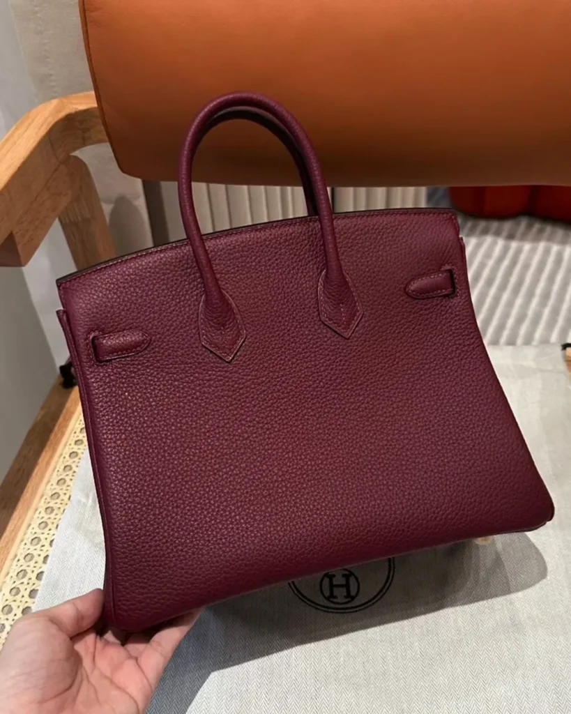 Burgundy Grained Top-Handle Bag — rear view