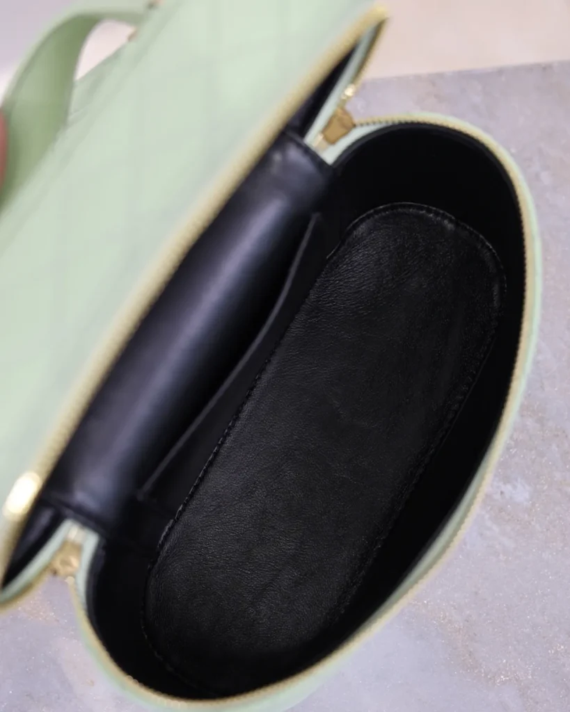 Pale Green Quilted Vanity Bag — interior view