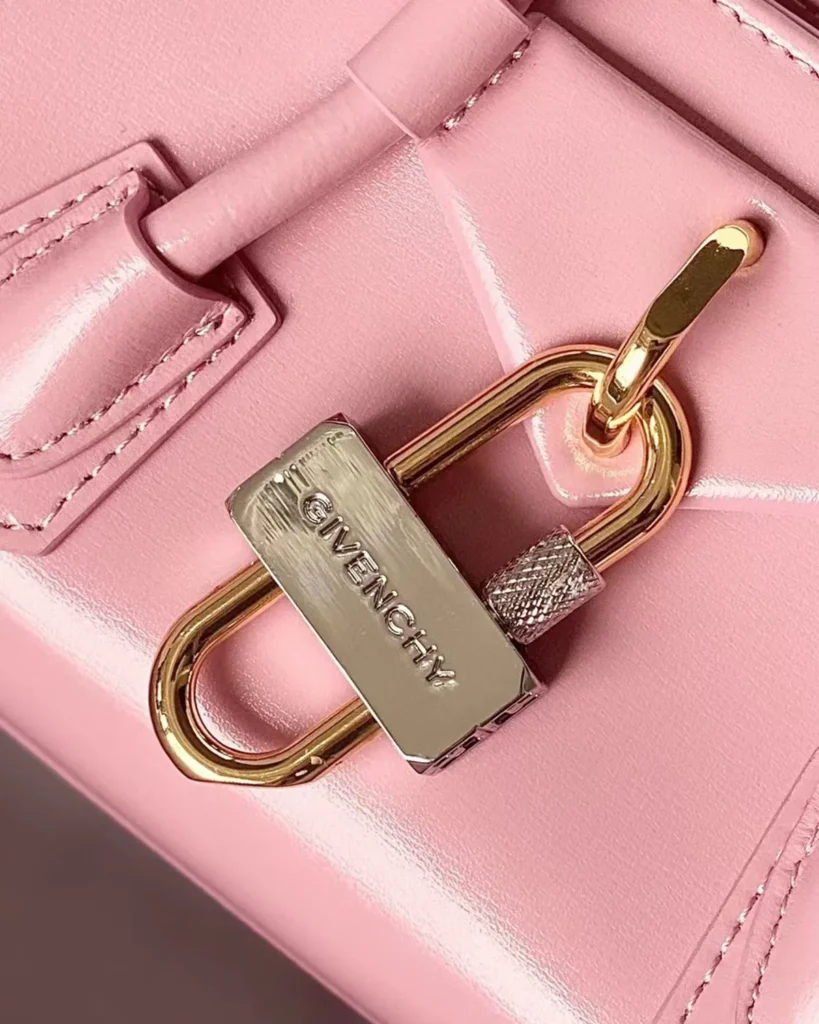 Pink Elongated Padlock Satchel — padlock detail